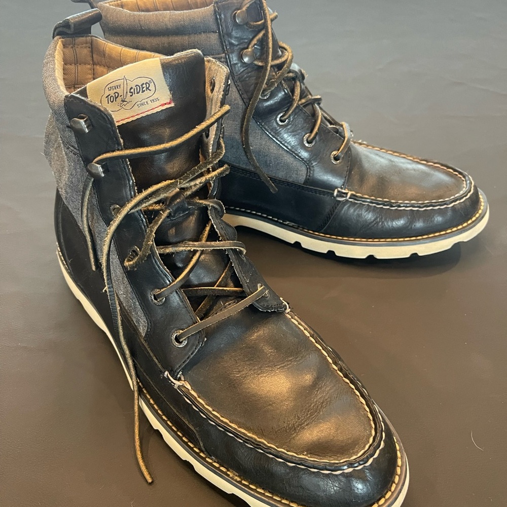 Sperry Men's Black and Brown Leather Boots